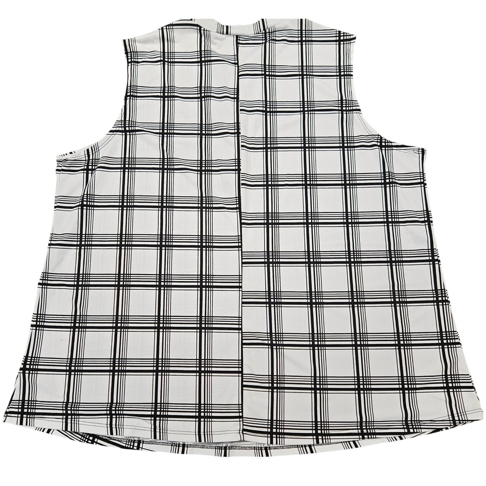 Black White Plaid Mock Neck Sleeveless Blouse Minimalist Office Core Plus 2XL - Picture 3 of 10